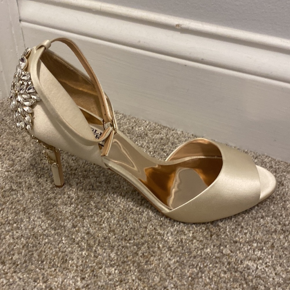 NIB stunning Badgley Mischka Vienna ivory satin shoes. Size 9. - Picture 6 of 15